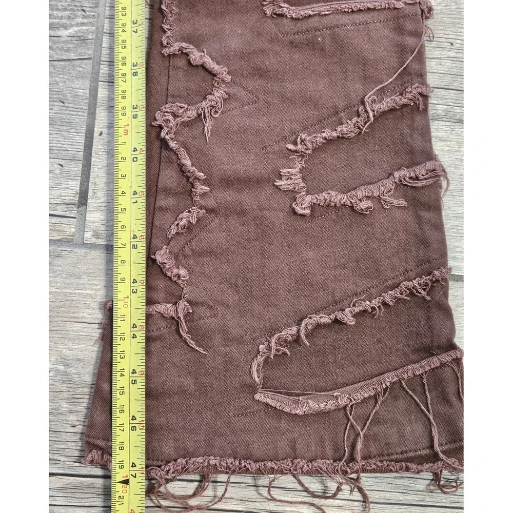 GOTHIC GRUNGE Brown 34 Distressed Patchwork Jeans Streetwear Frayed Raw Edge